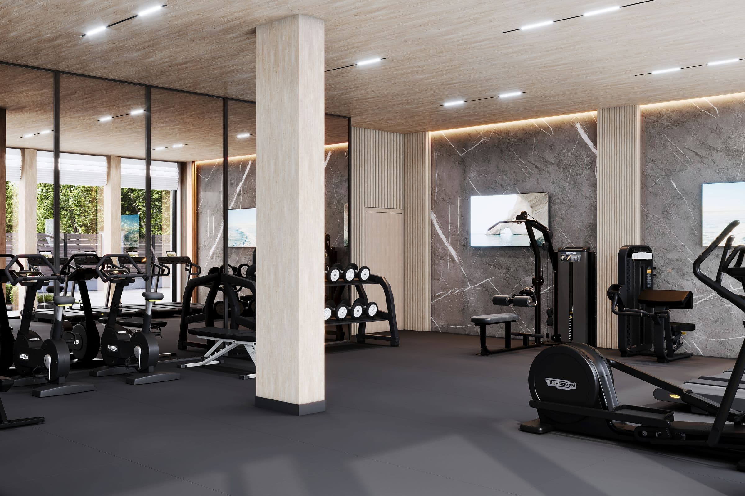 render · fitness studio, strength floor